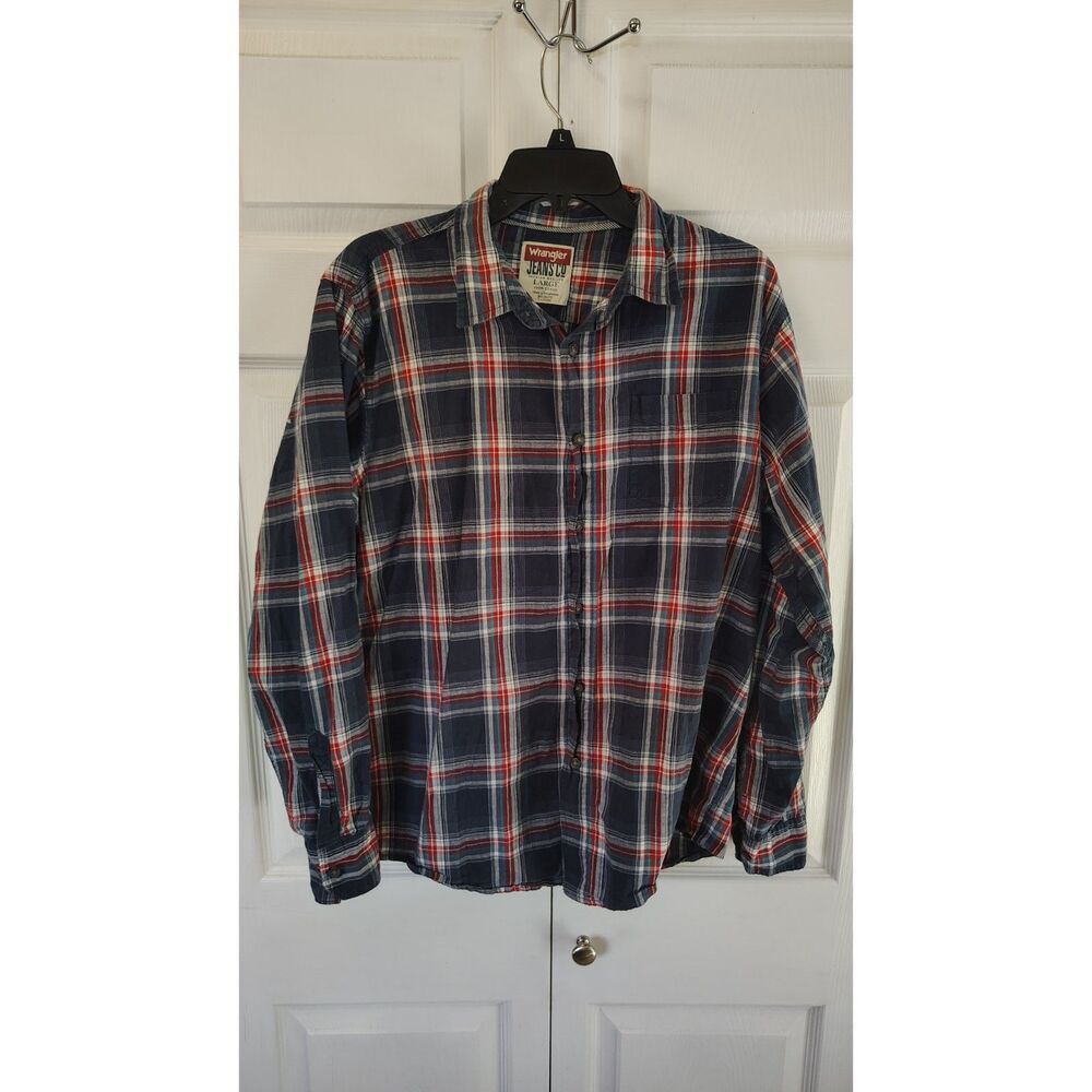 Wrangler Jeans Co. Men's Large Long-Sleeve Plaid Flannel Shirt Large
